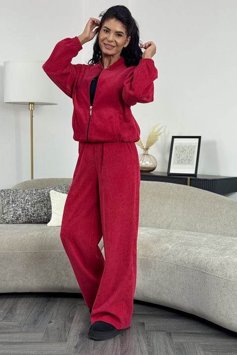 Ramona Badescu Exclusive, Trening lejer din velur cu fermoar Vienna, Rosu