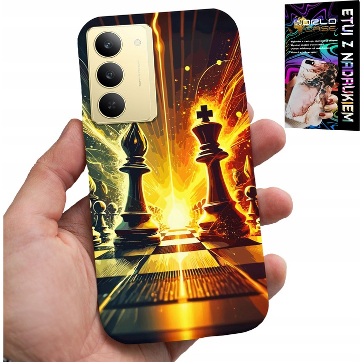 Telefontok, World Case, sakktábla minta, szilikon, Realme 14X-hez