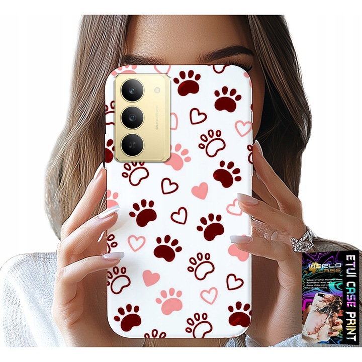 Telefontok, World Case, Realme 14X, macskás nyomtatás, szilikon, fehér