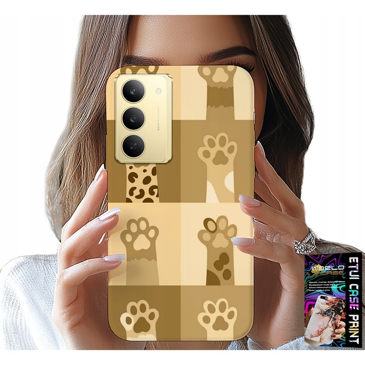 World Case telefontok Realme 14X-hez, macskanyomattal, szilikon, többszínű