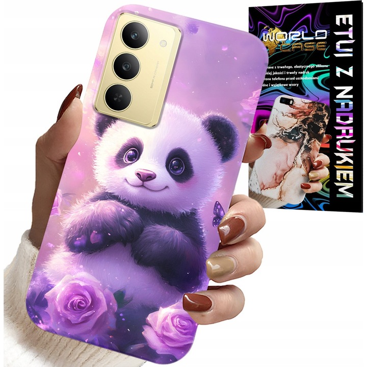 Telefontok Realme 14X-hez, World Case, SloDka Panda mintás, szilikon, többszínű