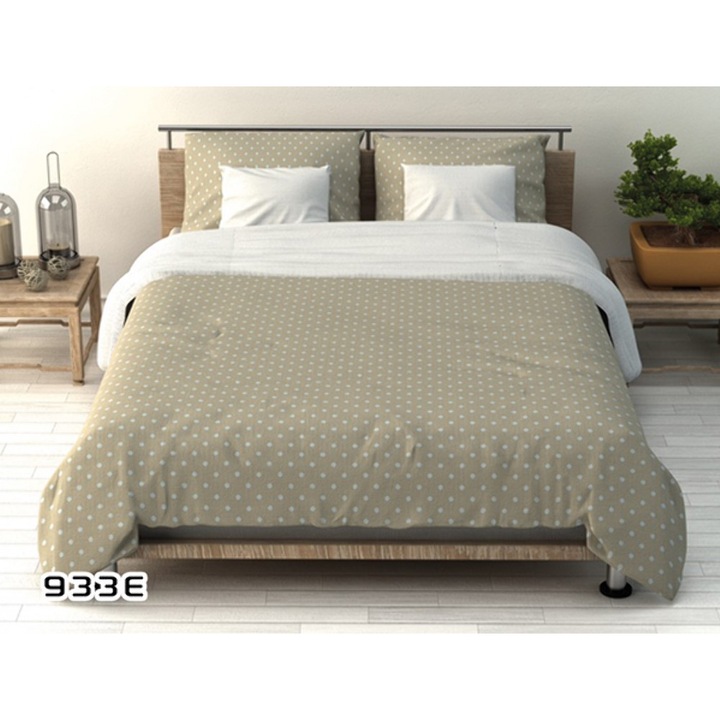 Lenjerie de pat set 100x135cm, bumbac, bej cu buline albe, pentru 1 persoana