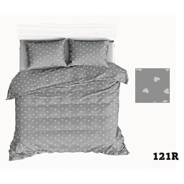 Paplanhuzat, 160x200cm, pamut, szürke szívecskékkel, 1 darab