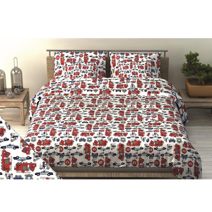 Lenjerie de pat set 90x120cm, bumbac, alb si rosu