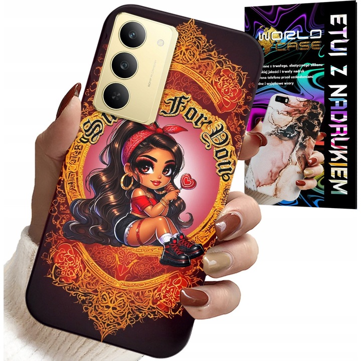 Tok Realme 14X-hez, World Case, szilikon, teljes színnyomtatás, üvegfóliával