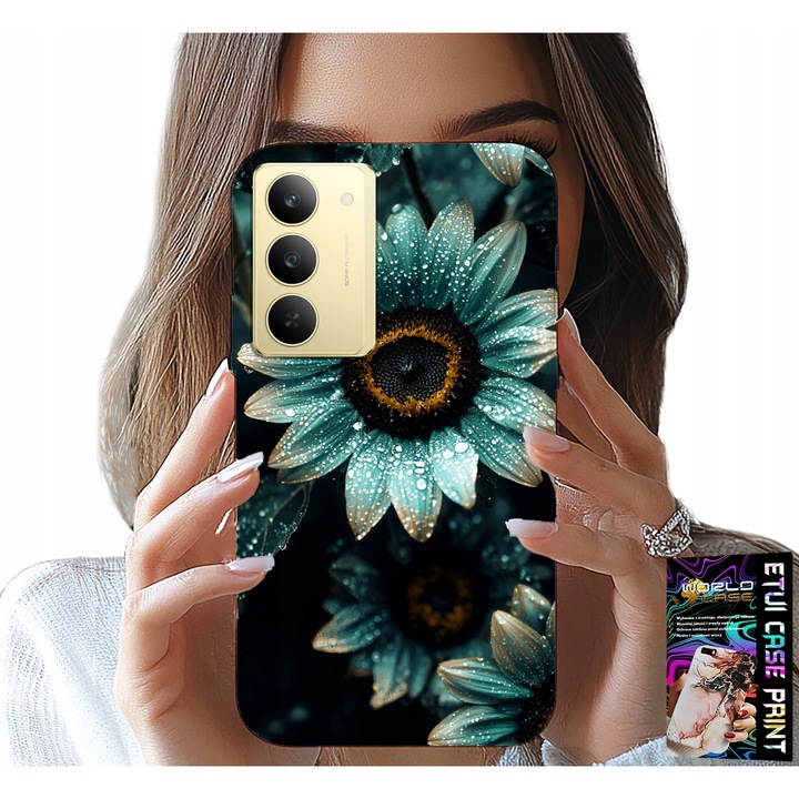 Realme telefontok, World Case, Gerbera mintás, szilikon, kék