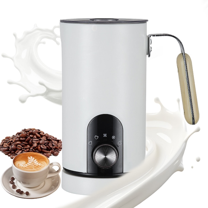 Aparat pentru Spumat Laptele Rece sau Cald, Ultrixe, Cappuccino, Ciocolata Calda cu Lapte, Spumare 160ml, Incalzire 350ml, 5 moduri，Cana Detasabila, Inox, Alb