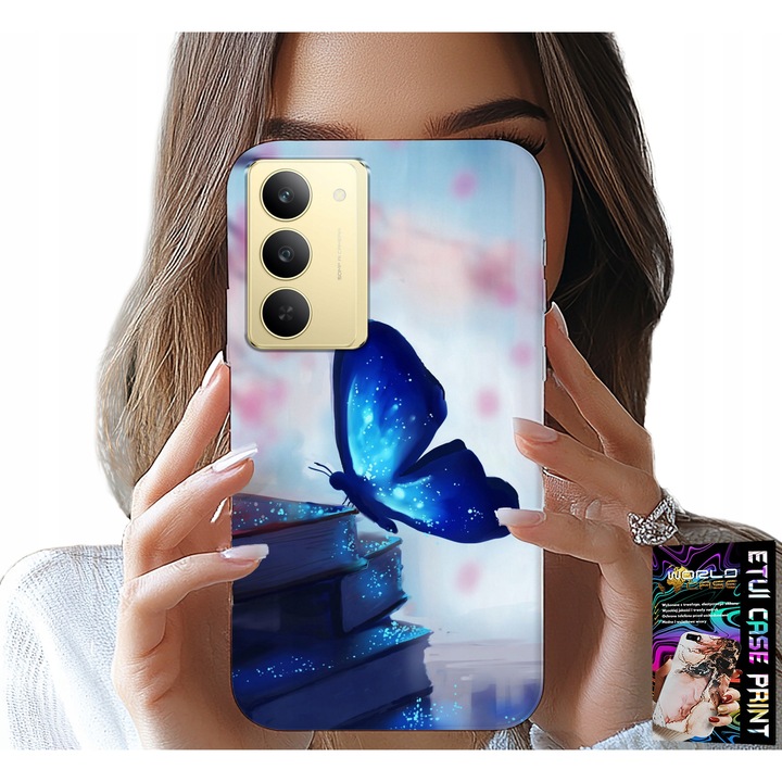 World Case telefontok Realme 14X-hez, szilikon, pillangó mintás, kék