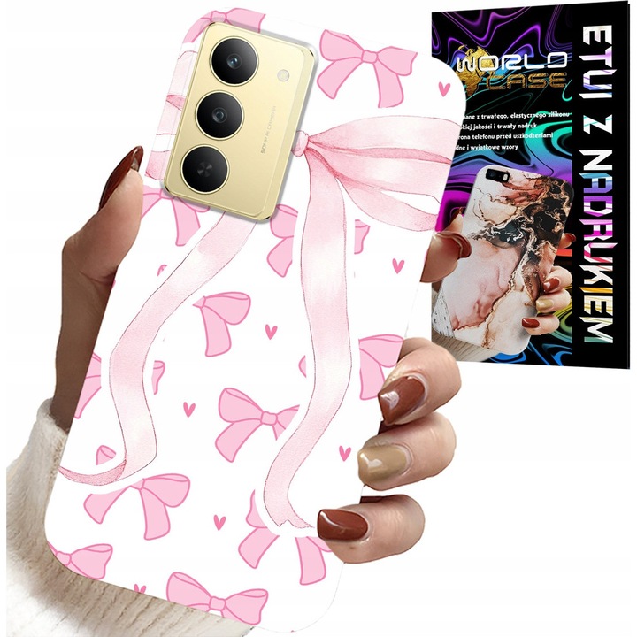 World Case telefontok, Realme 14X-hez, szilikon, rózsaszín, színes nyomtatással