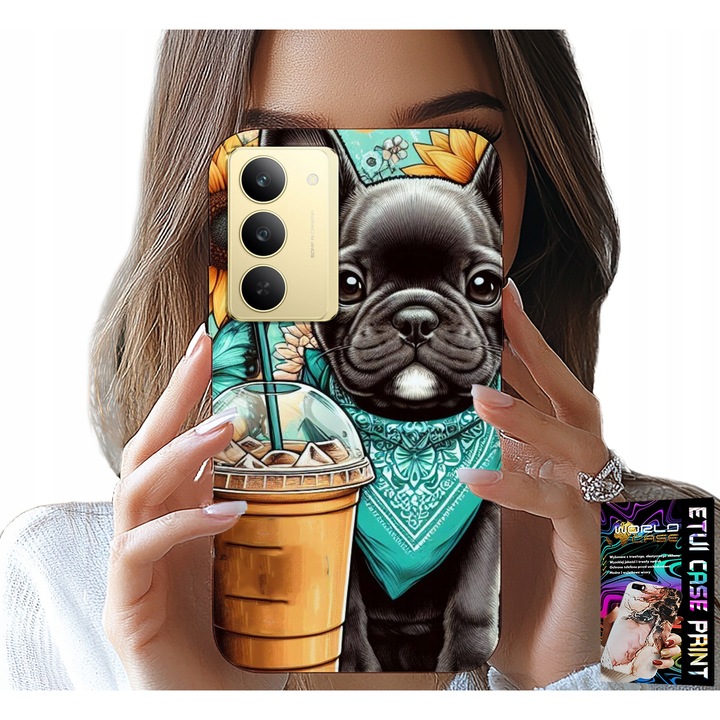 Telefontok, World Case, Buldog Coffi Love, szilikon, színes nyomtatás, kompatibilis Realme 14X