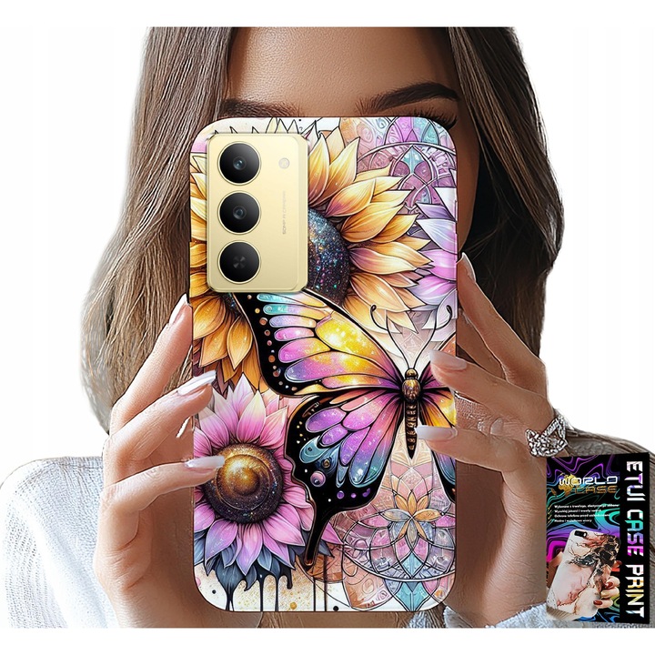 Telefontok, World Case, Realme 14X, szilikon, pillangós nyomattal, többszínű