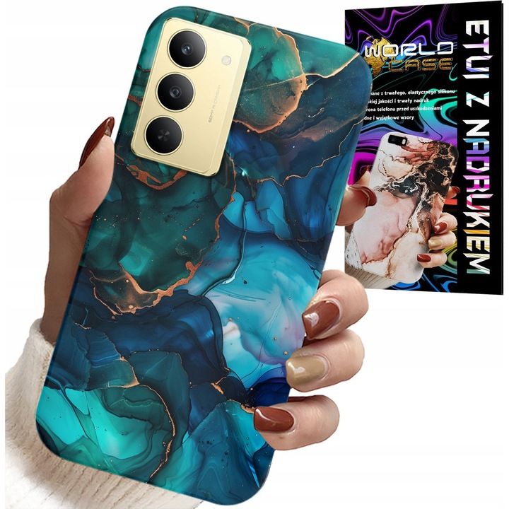 Telefontok, World Case, Realme 14X-hez, szilikon, márvány mintás, kék-zöld