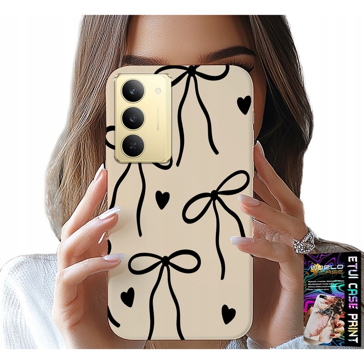 Telefontok, World Case, Realme 14X, bézs masnis mintával, szilikon