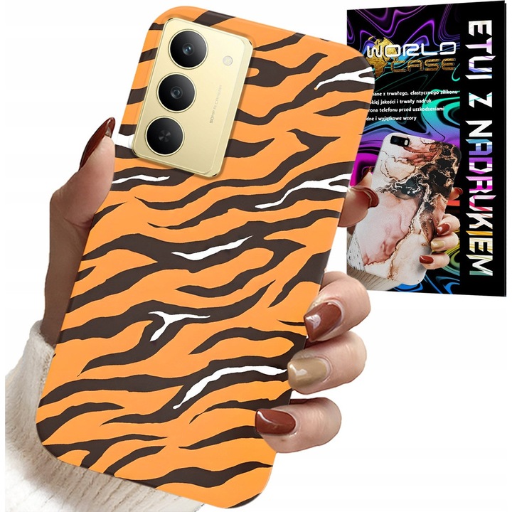 Telefontok Realme 14X-hez, World Case, tigris mintás, szilikon, többszínű