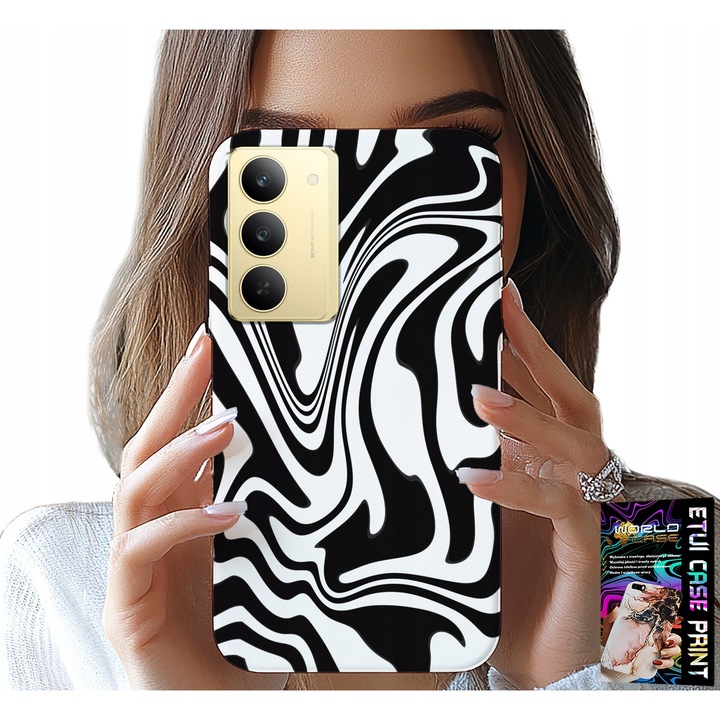 Telefontok, World Case, absztrakt fekete-fehér design, szilikon védelem, kompatibilis Realme 14X