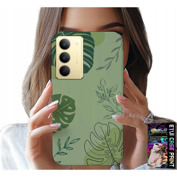 Tok Realme 14X, World Case, szilikon, zöld levél mintás, hatékony védelem