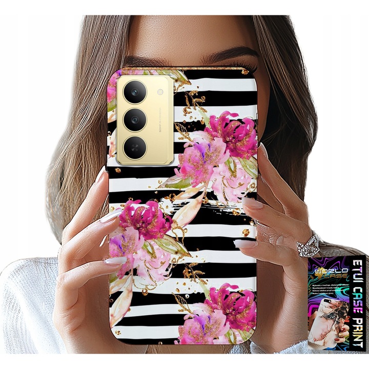 Telefontok, World Case, virágmintás, szilikon, Realme 14X-hez