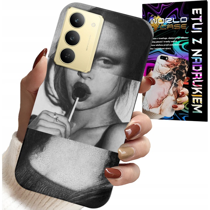 World Case telefontok, Mona Lisa, színes nyomtatás, szilikon, Realme 14X-hez