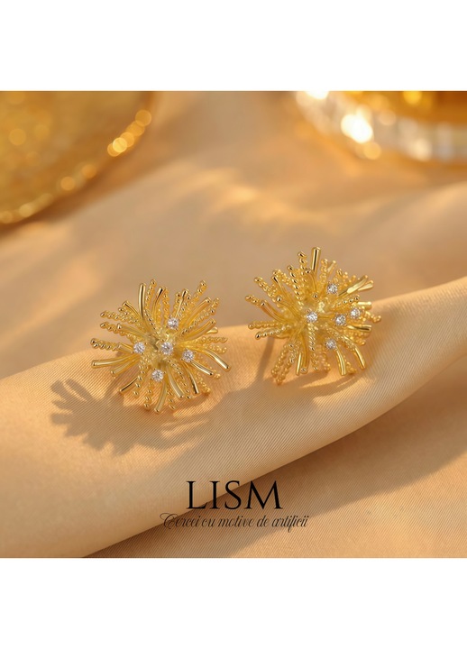 Cercei Florali cu Zirconii Stralucitoare, Placati cu Aur 18K, Ac Argint 925, Cercei Statement pentru Femei, Cutie Bijuterii Premium