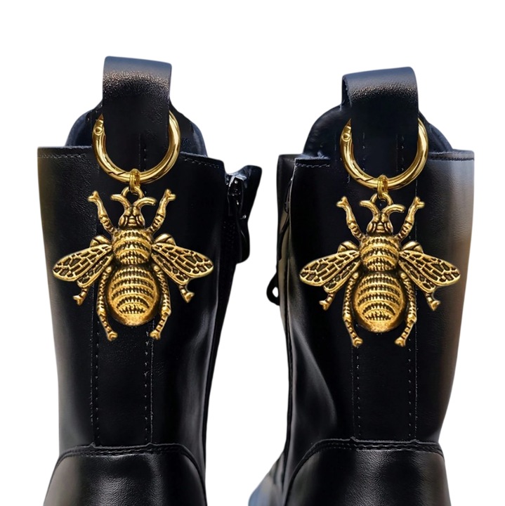 Set de 2 accesorii pentru cizme talismane, The Casius, model Albina, auriu