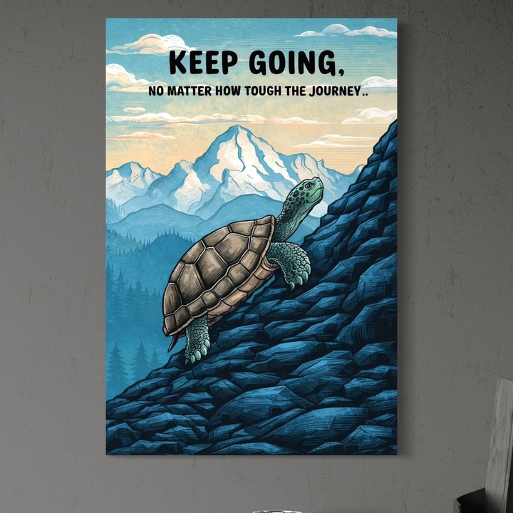 Tablou Canvas Premium, LuxCanva® Q1030, Calea Succesului, 40 X 60 CM, Panza Bumbac 100% 400g/m2, Sasiu Lemn, Testoasa, Munte, Forta, Vointa, Calatorie, Lupta, Rabadre, Progres, Birou, Dormitor