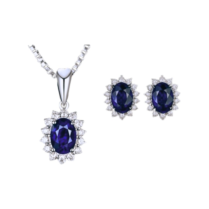 Set bijuterii colier și cercei din zirconiu cu piatră albastră, stil minimalist, elegant