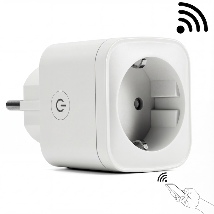 Смарт контакт HASEPE WiFi 16A с мониторинг на потреблението, интелигентен контакт за смарт дом, гласов контрол Alexa и Google Assistant, програмиране и таймер, дистанционно управление, стандартен европейски WiFi контакт