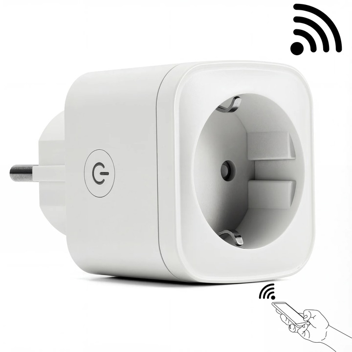 Смарт контакт HASEPE WiFi 16A с мониторинг на потреблението, интелигентен контакт за смарт дом, гласов контрол Alexa и Google Assistant, програмиране и таймер, дистанционно управление, стандартен европейски WiFi контакт
