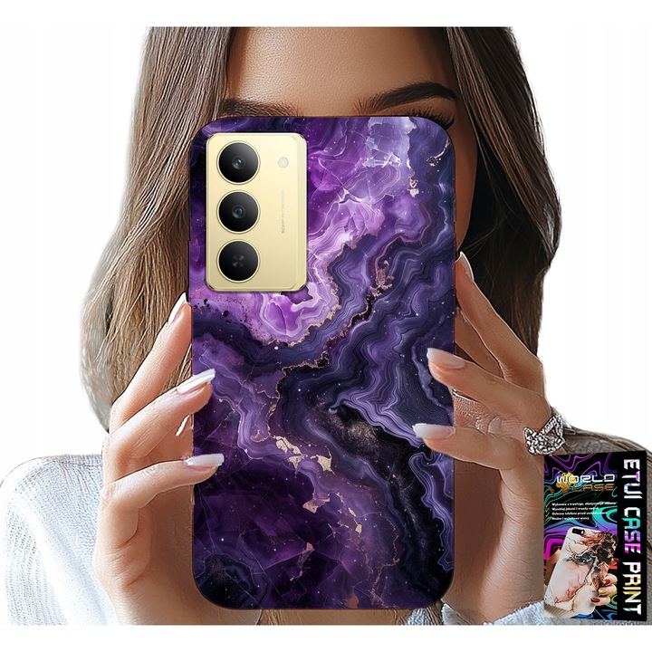 Husă pentru telefon Realme 14X, World Case, design marmorat, violet, silicon