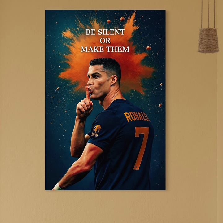 Tablou Canvas Premium, LuxCanva® Q1034, Suprematie Tacuta, 80 X 120 CM, Panza Bumbac 100% 400g/m2, Sasiu Lemn, Victorie, Ronaldo, Fotbal, Mesaj, Motivational, Succes, Campion, Birou, Dormitor