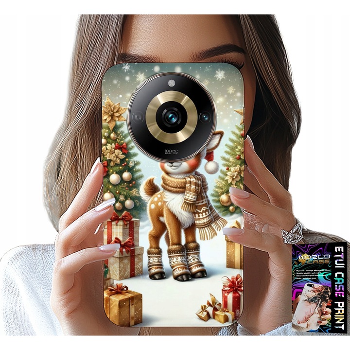 Szilikon tok telefonhoz Realme 11 Pro, World Case, rénszarvas design, karácsonyi minták, többszínű