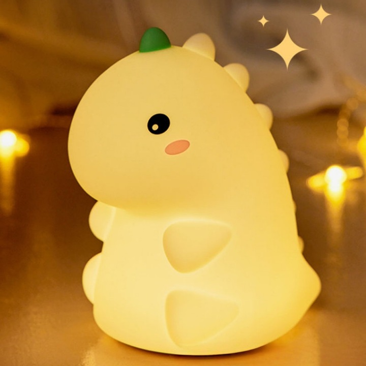 Lampa de noapte tip Ratusca din silicon reincarcabila, HCUSR, Dinozauri 3 niveluri de reglare a luminozitatii, functie timer, pentru camera copiilor, Alb
