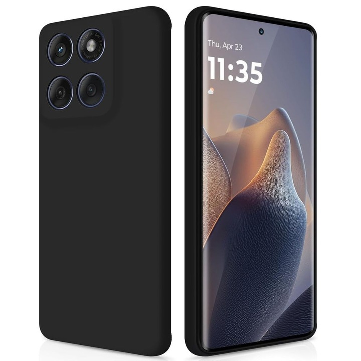 Husa Geo Liquid, pentru Motorola Edge 60 Pro, din silicon, microfibra, protectii camere, Negru