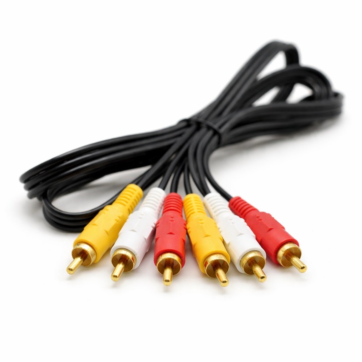 RCA kábel, 3 RCA apa - 3 RCA apa, audio-videó, 5m