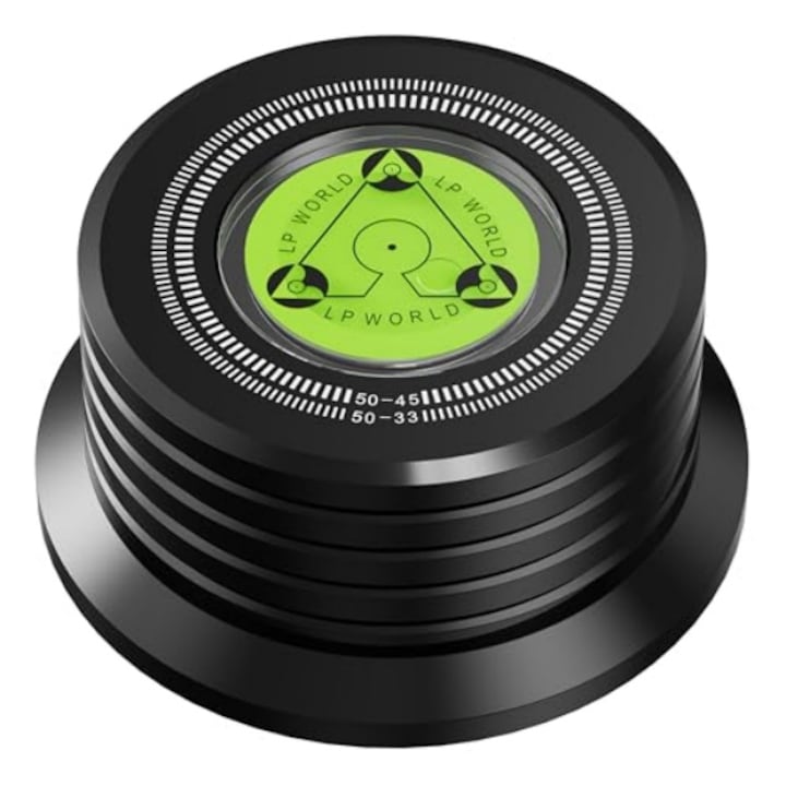 Stabilizator de preluare, clema de stabilizare cu disc plat cu nivel cu bule pentru pickup de vinil LP, negru, aluminiu, 50 Hz, 76*34 mm