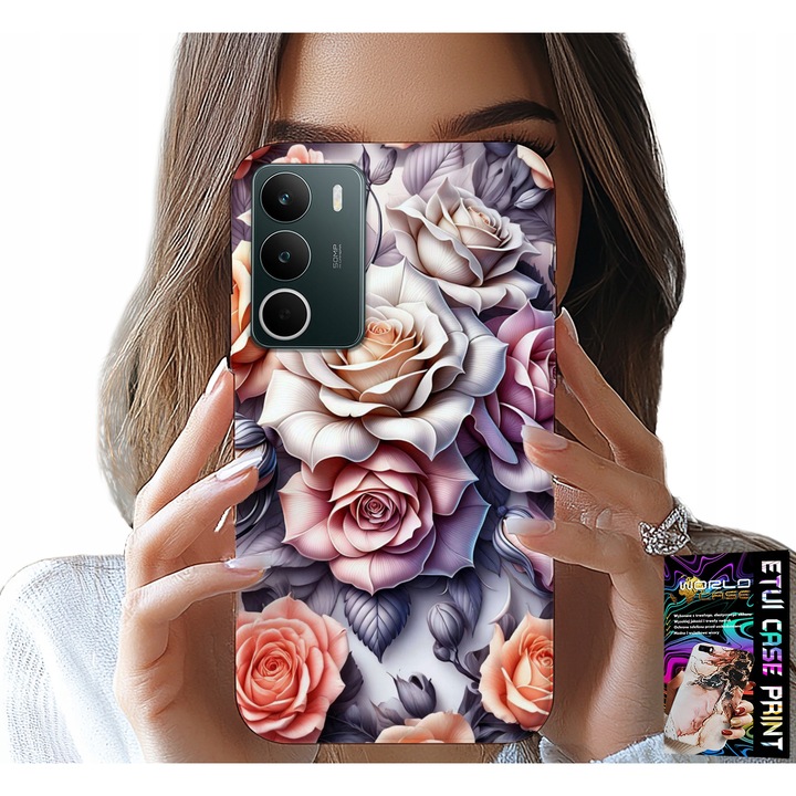 World Case telefontok Realme C71 4G-hez, rózsaszín virágmintás, szilikon