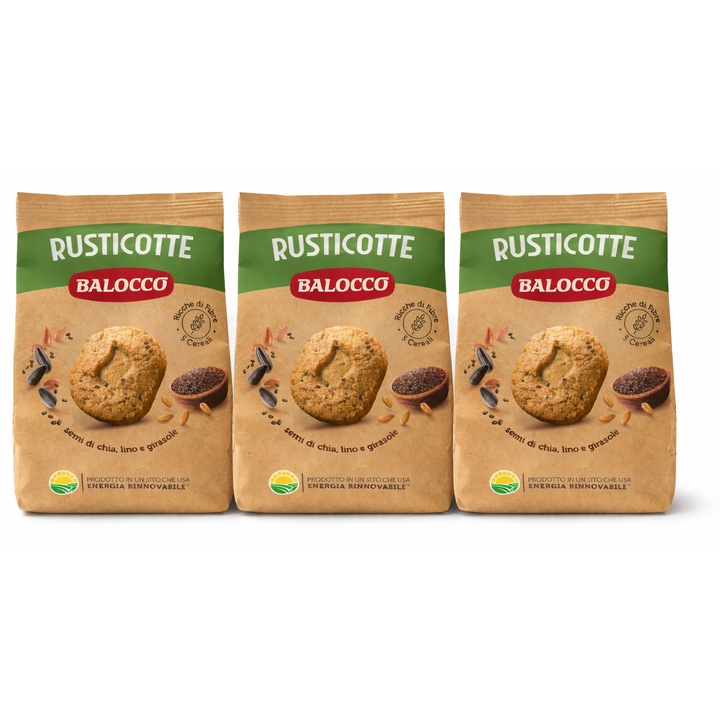 Set 3 x Biscuiți Balocco Rusticotte cu 5 Cereale și Seminte de Chia, multicolor, 700 g fiecare