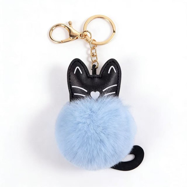 Breloc pisica plus, minge plus, albastru cer, 8x8cm