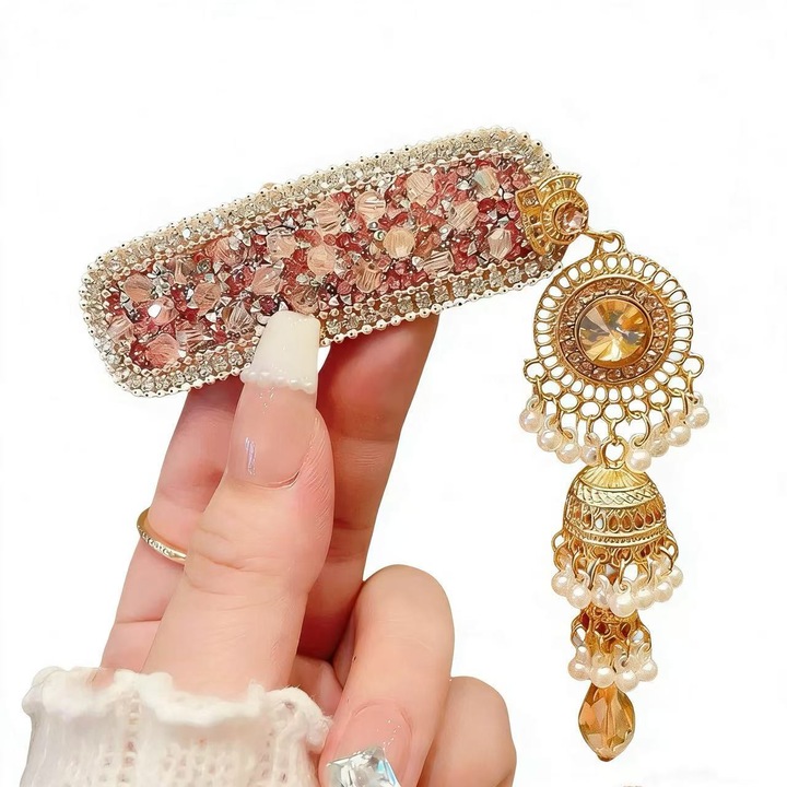 Hajcsat, kínai stílusú, rózsaszín, retro design