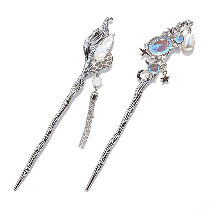 Set 2 agrafe de par retro, 18cm, argintiu