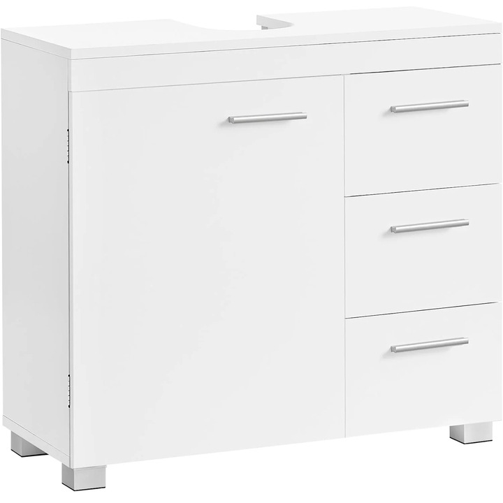 Dulap baie sub chiuveta 3 sertare 2 compartimente raft decupaj, 30x70x64 cm, design modern, alb
