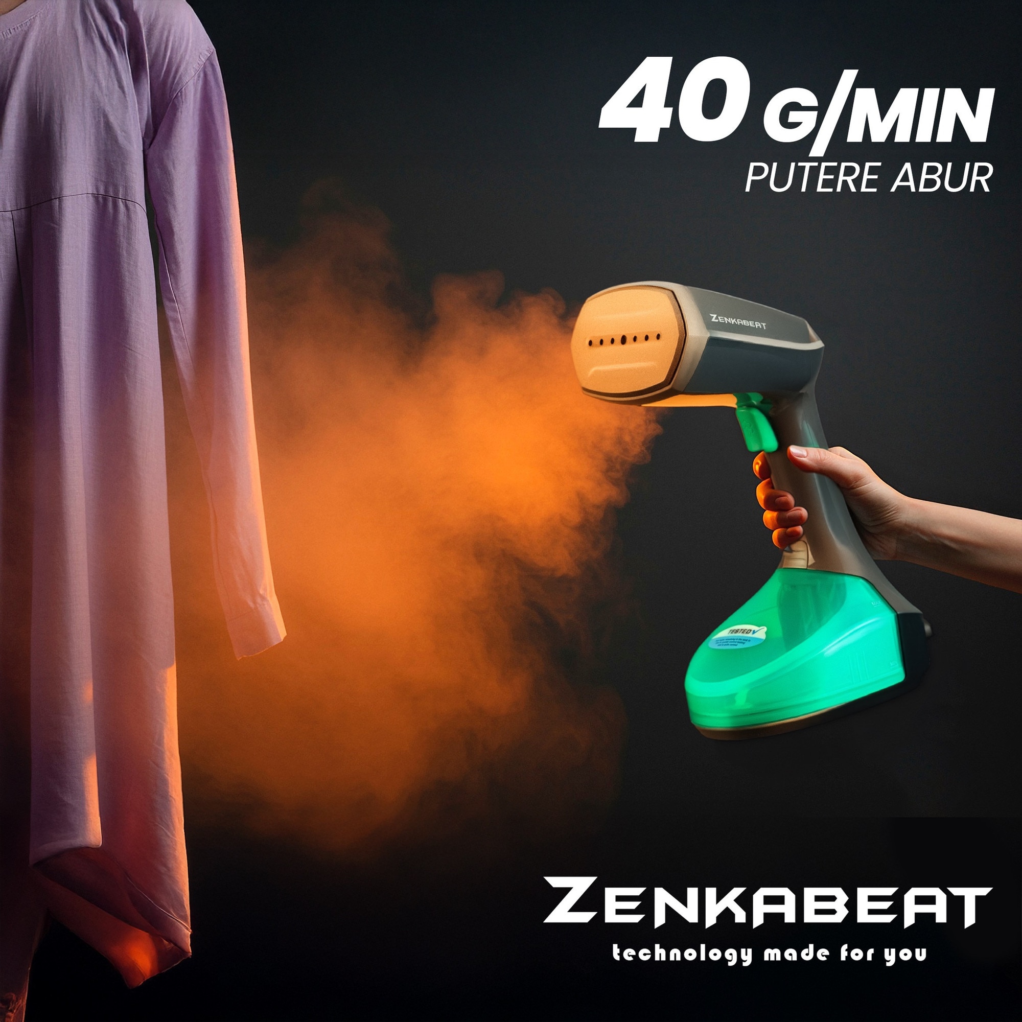 Aparat de calcat vertical Zenkabeat V10-Pro, Putere 2500W, Fier de