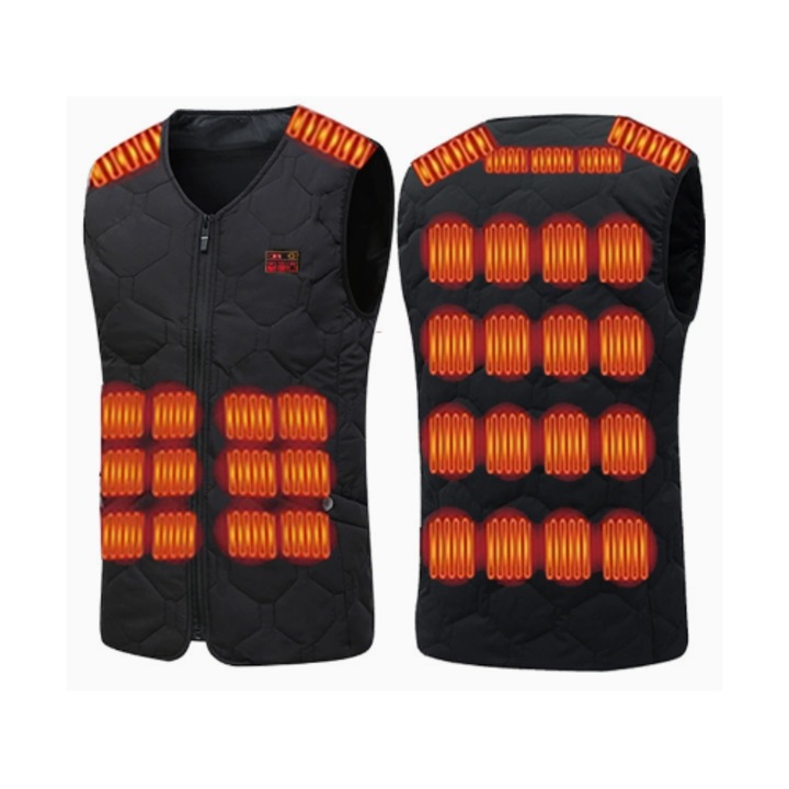 Vesta electrica incalzita, 35 zone de incalzire, 3 setari de temperatura, neagra, marimea XXL