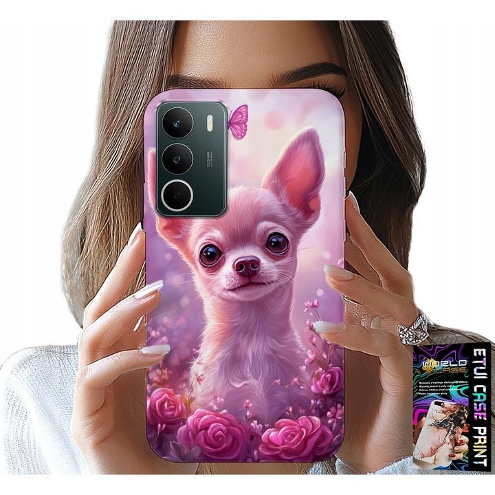 Telefontok, World Case, Realme C71-hez, Chihuahua mintás rózsaszín alapon, szilikon