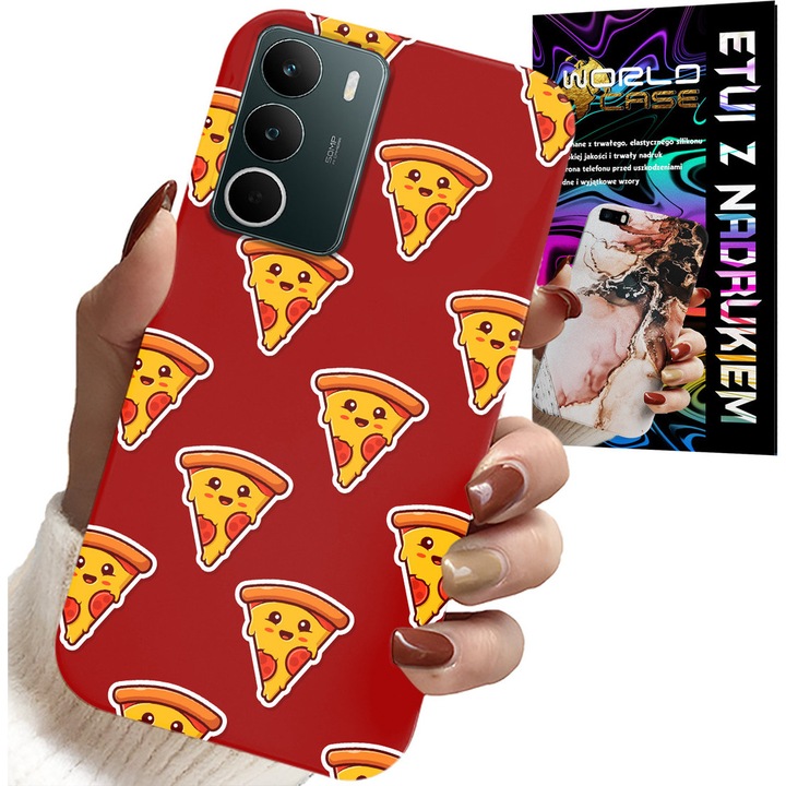 Szilikon tok Realme C71 telefonhoz, pizza design piros háttéren, karcálló védelem