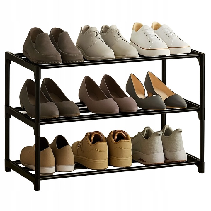 Етажерка за шкаф за обувки, SNM, D32, метал, издръжлив материал, здрава конструкция, многофункционална, без врати, 38 x 75 x 28 см, черна