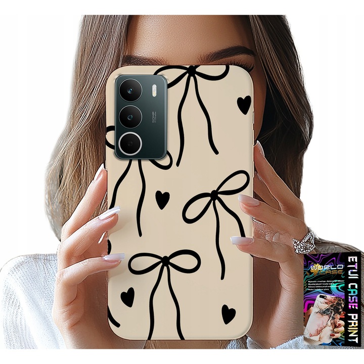 Etui telefon, World Case, pentru Realme C71 4G, silicon, imprimeu bej cu fundițe, 0, 2cm