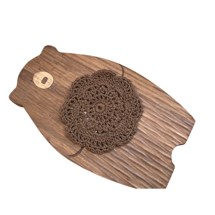 Set 2 piese Suport pentru cana tricotat manual, anti-alunecare si termoizolant, culoare maro, diametru aprox. 11 cm