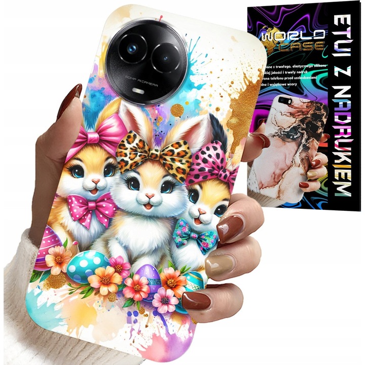 Szilikon tok Realme telefonhoz, World Case, húsvéti nyuszi minta, hatékony védelem