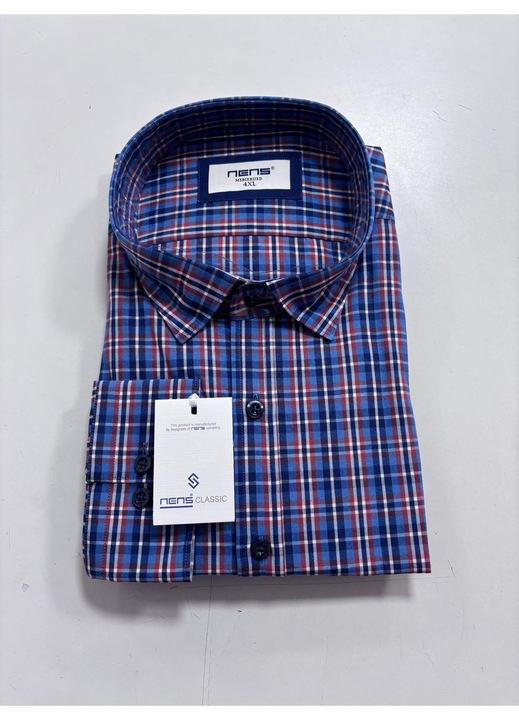 Camasa cu maneca lunga pentru barbati, Regular fit, Nens, Model cu carouri-2020, Rosu/Alb/Albastru/Bleumarin